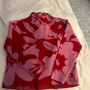 Anthropologie Red and Pink Floral Turtleneck Sweater. NWT never worn
